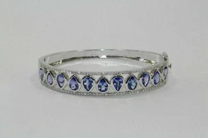 6.50Ct Pear Cut Lab Created Blue Tanzanite Bangle Bracelet 14K White Gold Plated - Picture 1 of 4