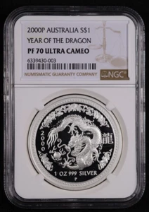 2000 Australia Lunar Dragon Silver Proof Dollar 1 oz - NGC PF 70 UC - Picture 1 of 2