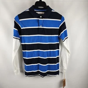 URBAN PIPELINE Rugby Polo Shirt Boys XL Long Sleeve Blue Multi White Stripes NWT - Picture 1 of 8