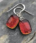 Dichroic Glass Earrings Handmade Cornwall Red Orange Sunset
