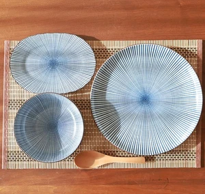 Japanische blaue Keramik 10 Stck. Frühstücksteller & Schüssel Set für 2 - Sendan Tokusa - Bild 1 von 21