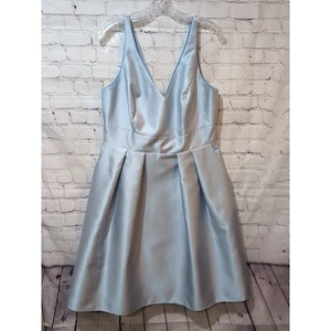 Alfred Sung Pleated Midi Light Ice Blue Fit Flare sleeveless Dress Pockets Sz 14 - Picture 1 of 12