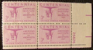 US 3¢ stamp SC #1089 American Institute of Architects MNH 1957 plate block. - Picture 1 of 1