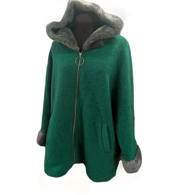 Italian Vintage Faux Fur Cape Coat EU 54 US 18 2X 1X Wool Blend Christmas Green - Image 1 of 4