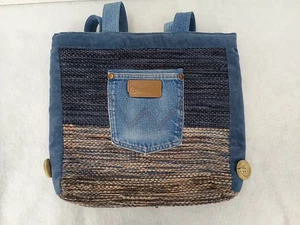 Wrangler Handmade Woven Denim Pocket Tote Bag Unique Blue Brown Pink - Picture 1 of 13