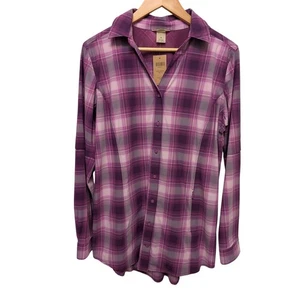 Duluth Trading Sidewinder Plaid Tunic Shirt Purple Workwear Utility Fall - Picture 1 of 5