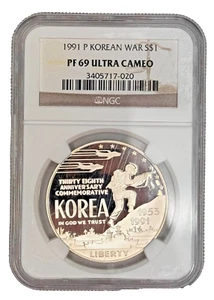 1991-P Proof $1 Korean War Commemorative Silver Dollar NGC PF69UCAM - Picture 1 of 4