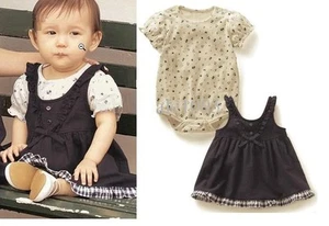 Baby Girls Floral Short Sleeve Bodysuit w/ Ruffled Dress Cotton SET Navy size 2 - Picture 1 of 3