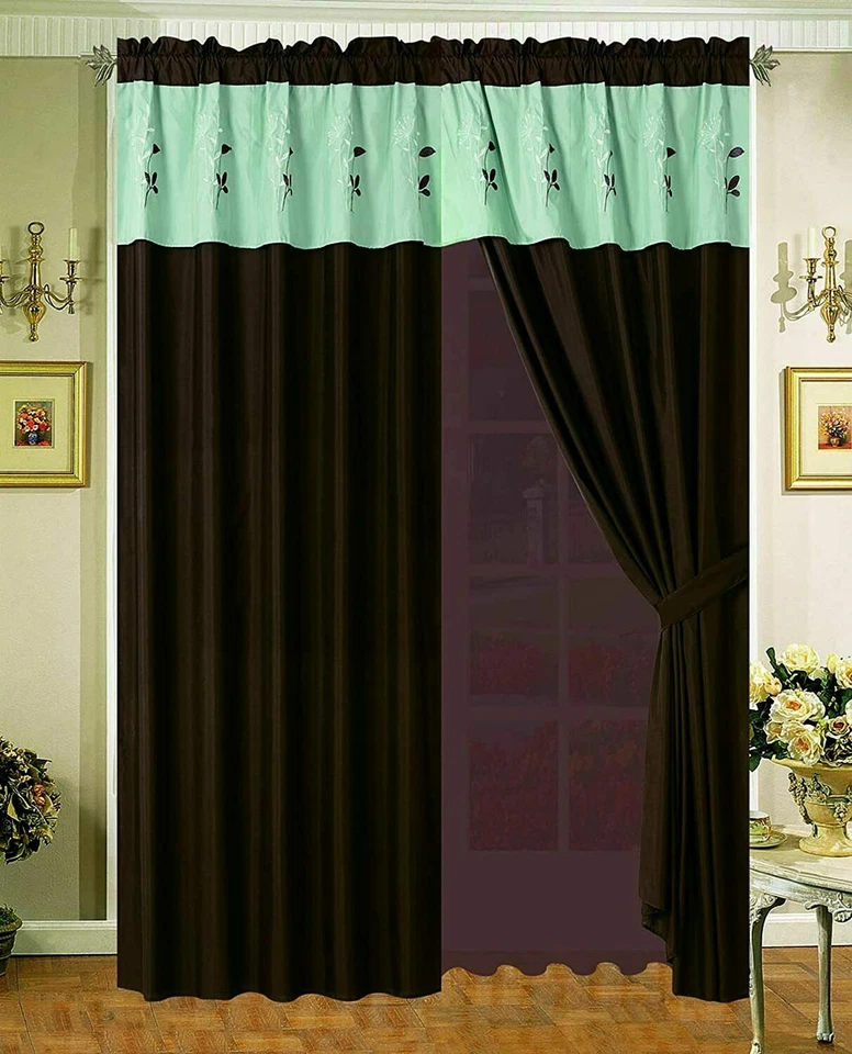 Juego de edredón de microfibra bordado de 7 piezas marrón salvia verde azulado doble cal king Foto 1 de 1