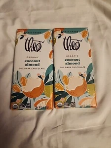 2x Theo Chocolate Coconut Almond Organic Dark Chocolate Bar, 70% Cacao | - Picture 1 of 2