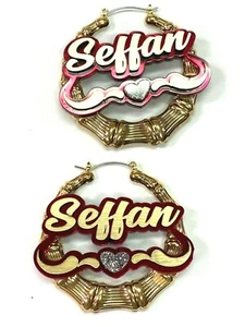 Pendientes de bambú placa de nombre personalizada 1.5 2.5 3.5" tamaño elección corte láser personalizado - Imagen 1 de 12