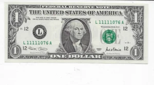 2001  $1  Federal Reserve Note  San Francisco District  NEAT SERIAL NUMBER   Unc - Picture 1 of 2