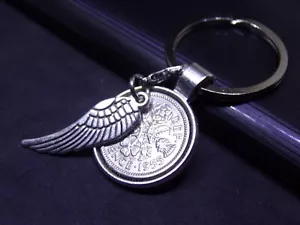 70th Birthday Gift Ideas For Her Women 1955 Lucky Sixpence Keyring & Angel Wing - Picture 1 of 7