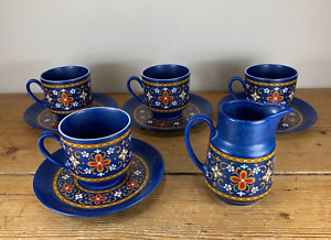 4 Winterling Schwarzenbach Bavaria Cobalt Blue Cups, Saucers & Milk Jug 1960's
