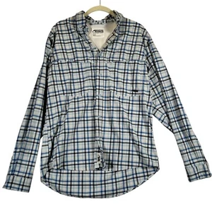 Mountain Khakis Button Down Sport Material Blue Plaid Sz M Vented Fishing Shirt - Picture 1 of 11