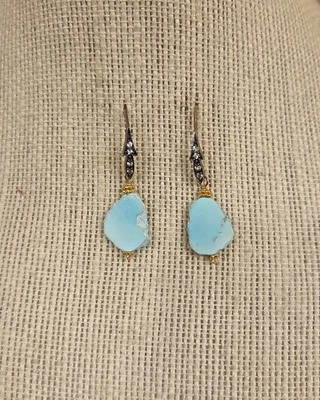 Pendientes colgantes únicos de plata de ley y turquesa lavanda Vermeil 925 Foto 1 de 4