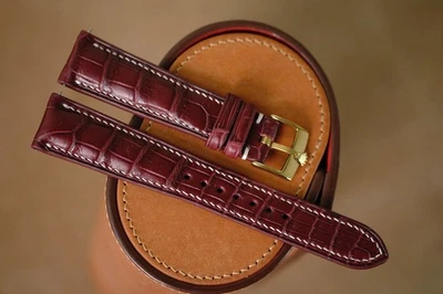 Pulseira bordeaux vermelha feita à mão para Rolex tamanho 20/16 (pode alterar o comprimento do tamanho) - Imagem 1 de 4