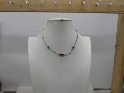 Vintage Liquid Sterling Silver Jasper & Lapis Lazuli Necklace 15" #47 - Image 1 of 4