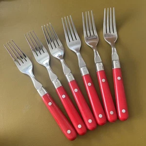 6 Red Dinner Forks Washington Forge WF Mardi Gras Stainless plastic flatware - Picture 1 of 5