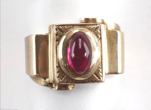 Antique Craft Art Deco 10K Solid Yellow Gold Men’s Large Ruby Ring Sz 9 - 7.4g - Picture 1 of 5