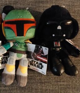 Mattel Star Wars Plush Toys Darth Vader & Boba Fett w/Tags NEW
