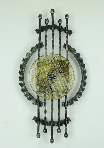 mid century brutalist wrought iron and glass WALL LAMP sconce Cover