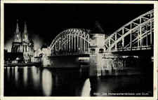 1955 Stempel DEUTZ auf alter Postkarte KÖLN Hohenzollernbrücke Brücke bei Nacht