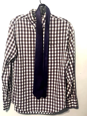Camisa de vestir J.Crew 100 % algodón manga larga con corbata púrpura cuadros talla XS (13-13,5") Foto 1 de 4