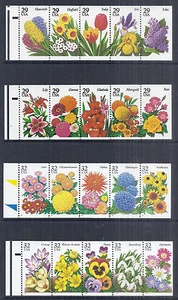 US Garden Flower Booklet Pane Never Folded w/ Tabs Set 2764a 2833a 2997a 3029a - Picture 1 of 1