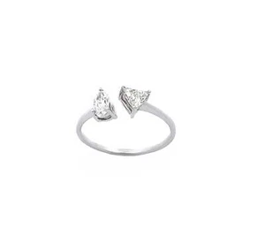 18K White Gold Trillion and Pear Shape Diamond Ring - Picture 1 of 7