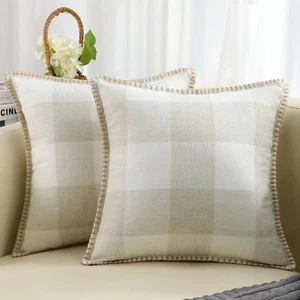 Buffalo Plaid Check Spring Throw Pillow Covers 18X18 Set of 2, Outdoor Decorativ - Picture 1 of 12