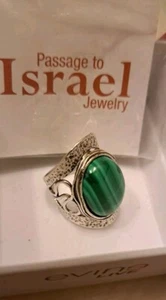 ISRAEL STERLING SILVER 925 Ring Women’s Sz 8 MALACHITE NIB - Picture 1 of 12