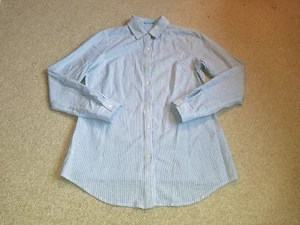 Womens Blouse-J.MCLAUGHLIN-white/blue striped seersucker 100% cotton ls-S - Picture 1 of 4