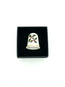 Dedal de China Hueso Enesco - Holly Berries Holiday - Placa de Oro a Rayas - Imagen 1 de 5