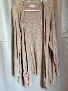 Sonoma Tan and White Long Open Front Cardigan with Pockets Size 2X - Picture 1 of 6