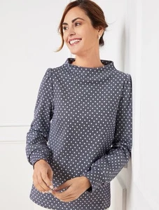 NWT Talbots Funnel Neck Sparkle Dot Jacquard Top Silver Size Medium Petite - Picture 1 of 9