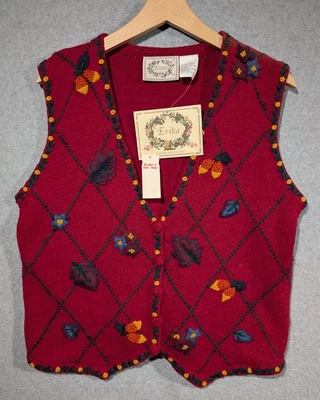 De colección Nuevo con Etiquetas Erika Rojo Otoño Elevado 3D Cosido Tejido Suéter Chaleco Para Mujer Grande Foto 1 de 4