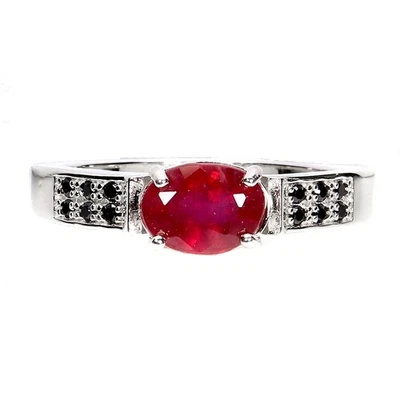 925 Sterling Silver Ring Oval Ruby 8x6mm Spinel Natural Gemstone Jewelry Size 7. - Image 1 of 4