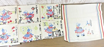 Vintage Hand Embroidered Tea Towel 1930's Days of the Week Set of 7 USA Linen - Image 1 of 4