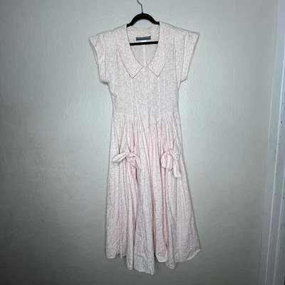 Винтажное женское платье-прерия Karen Alexander Pink Cottage Core с бантом карманами 10 - Изображение 1 из 4