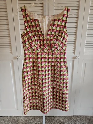 Trina Turk Women's Geometric dress size 4 Linen Blend Pink Green Sleeveless  - Image 1 of 4
