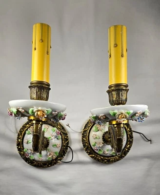 Par De Luces Aplique Pared De Colección Lámparas Porcelana Flores Aplicadas Francés Shabby Chic Foto 1 de 4