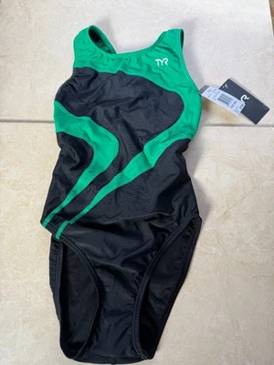 TYR 女式 Alliance T-Splice Maxback 泳装 - 28 S 码 Blk/绿色 — 第 1/3 张图片