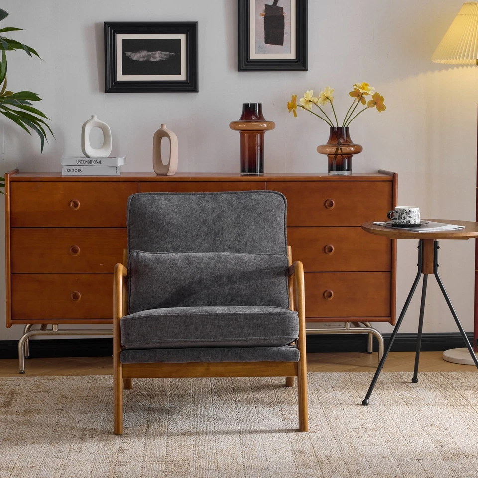 Sillas de salón silla de ocio reposabrazos roble tapizado moderno acento sofá Foto 1 de 1