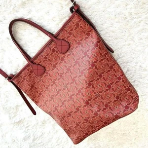 Celine Tote Bag Salky Leather 2Way Red Carrier Pattern Crossbody - Picture 1 of 19