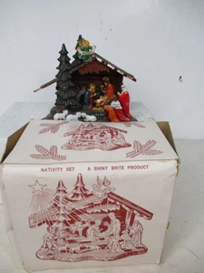 Belén de Navidad de plástico duro vintage SHINY BRITE Hong Kong en caja original - Imagen 1 de 3