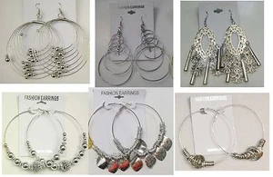 A-29 Wholesale lot 10 pairs Big Fashion Dangle and Hoop Silver Plated Earrings - Picture 1 of 9