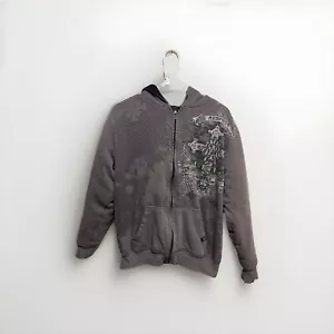 Vintage Y2K RARE MMA Elite Sherpa Lined Zip Up Hoodie Cross Gray Medium - Read - Bild 1 von 14