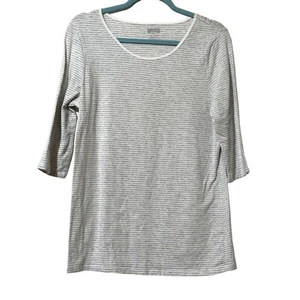 Duluth Trading Co women’s size L 3/4 sleeve gray stripe t-shirt top - Picture 1 of 4