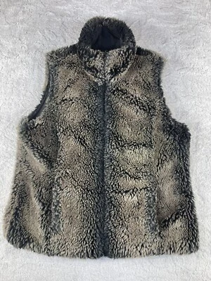 Kristen Blake Reversible Faux Fur Vest Size Medium Full Zip Black/Brown Pockets - Image 1 of 4